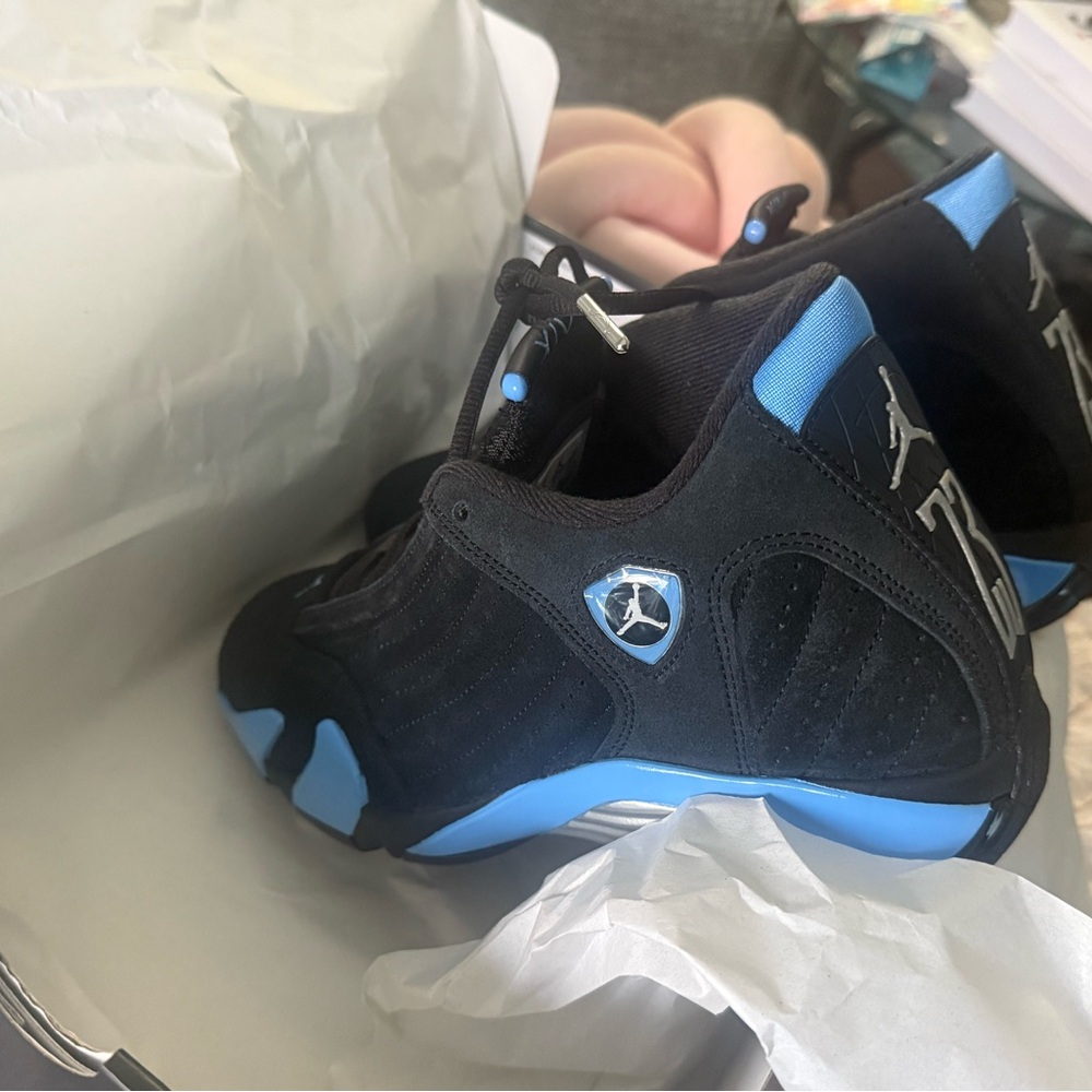 Jordan 14 Retro Black and Blue Athletic Shoes